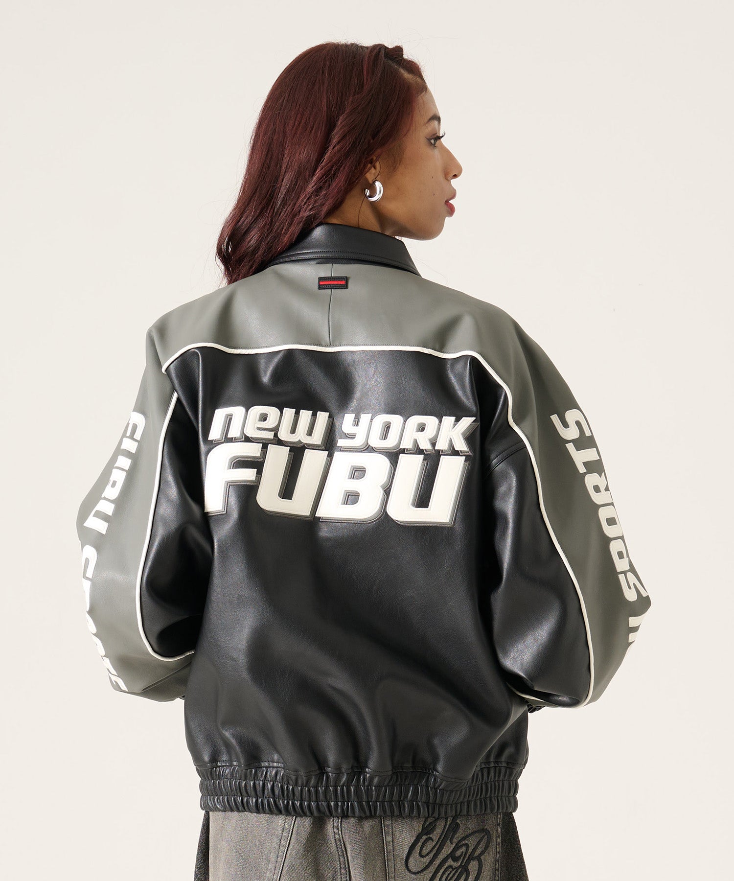 FUBU フブ レーシングモチーフのフェイクレザージャケット。FUBUは