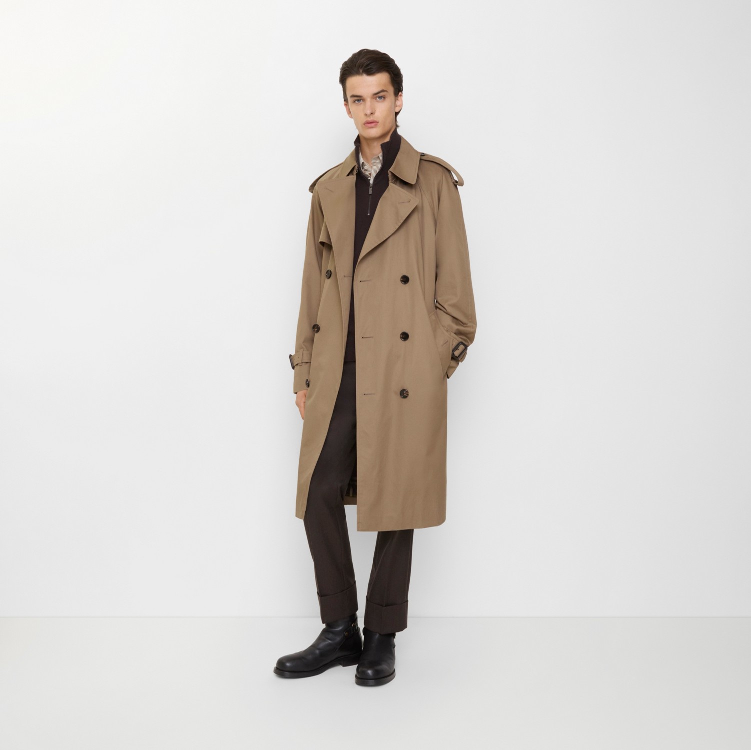 ロング ギャバジン チェストウッド トレンチコート (クレイブラウン
