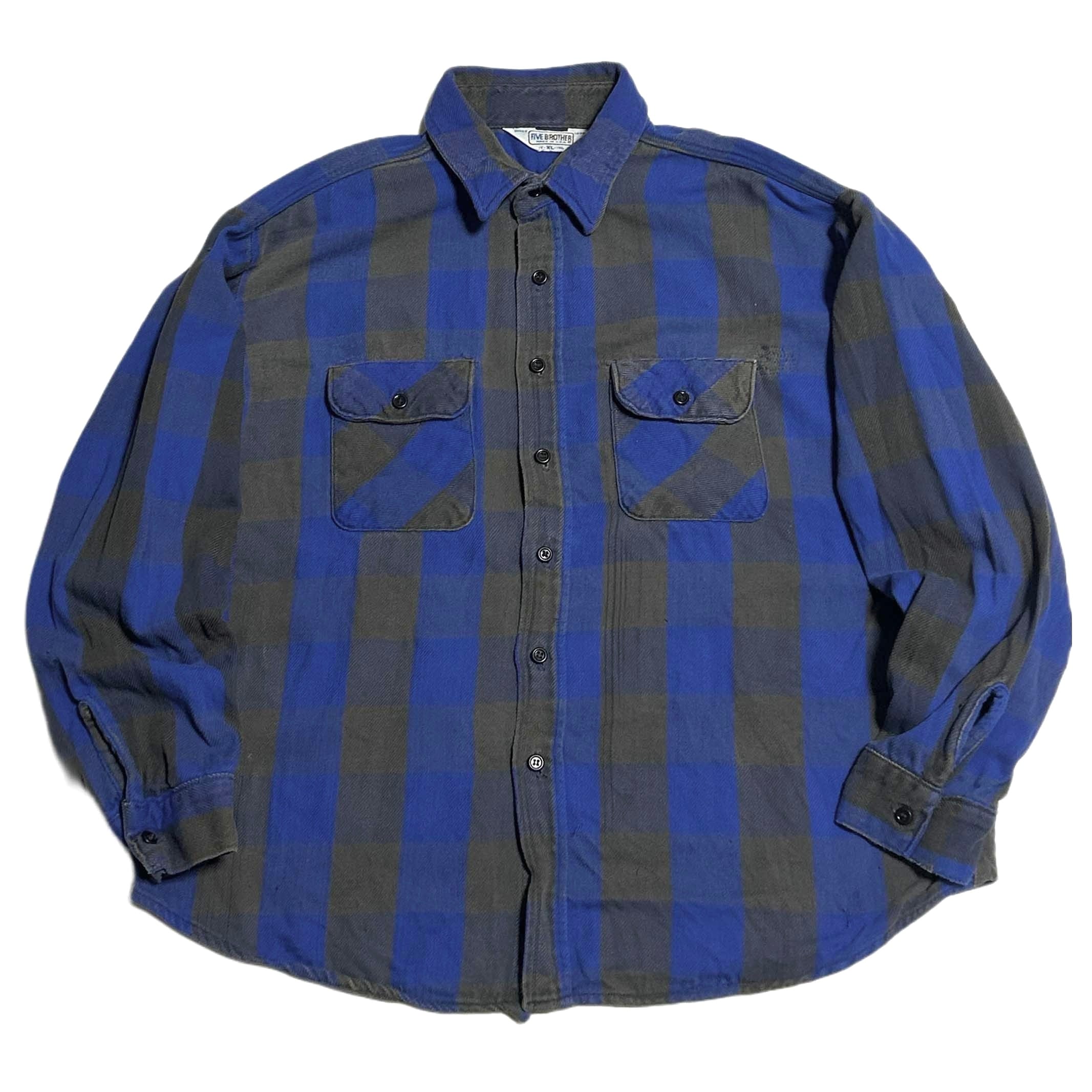 80s FIVE BROTHER ファイブブラザー ブロックチェック ネルシャツ 青黒