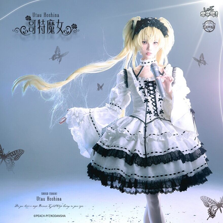 ライブ・ステージ衣装 白×黒クラロリ 編み上げコルセット風 ロリィタ