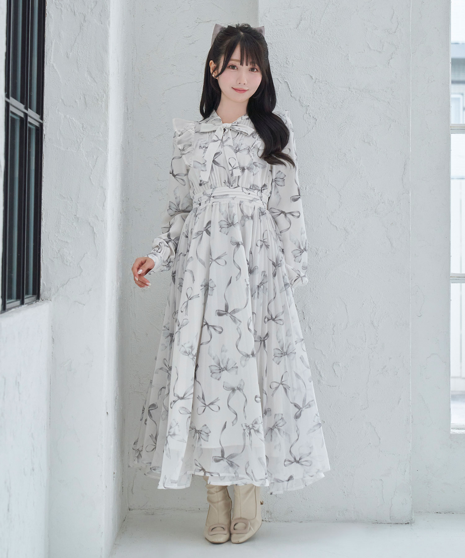 ribbon pattern pleated dress – BUNNY APARTMENT