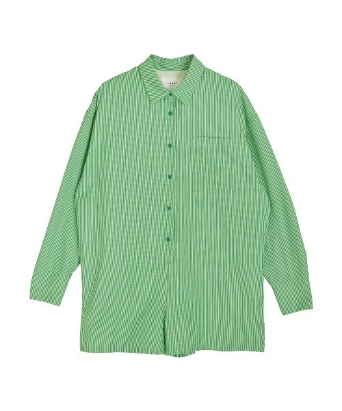 Ameri（アメリ）の「STRIPE SHIRT ROMPERS（つなぎ/オールインワン