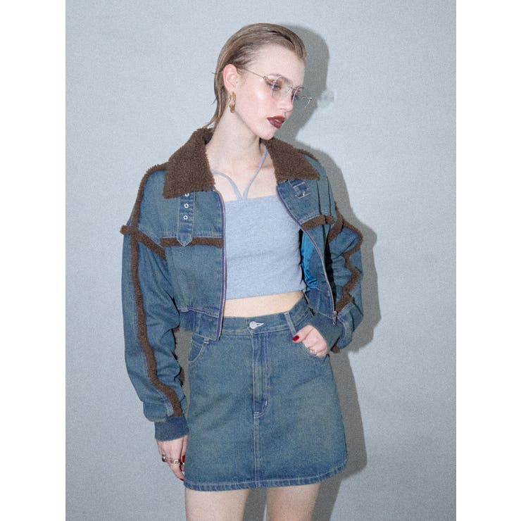 期間限定！SET FAIR】デニムボアブルゾン×デニムボアミニスカート[品番