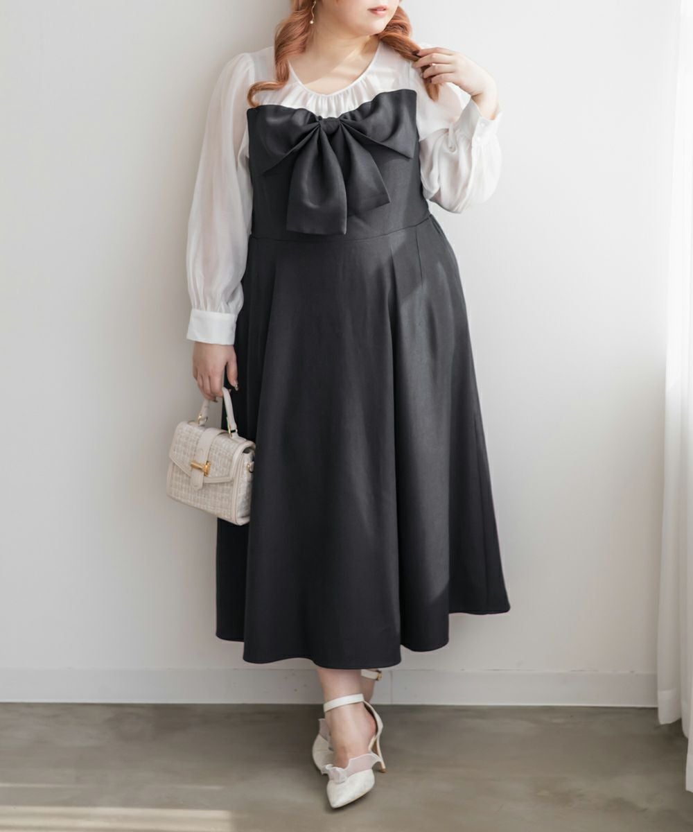 CLETTEオリジナル☆レイヤード風リボンワンピース | 大きいサイズ
