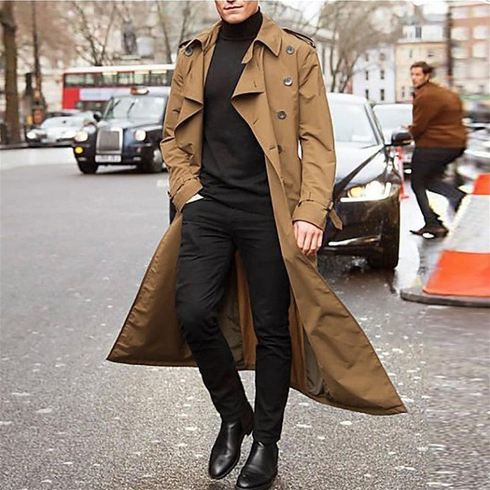 Trench Coat Men Long,Mens Single Breasted Trench Coat 2024 Fall