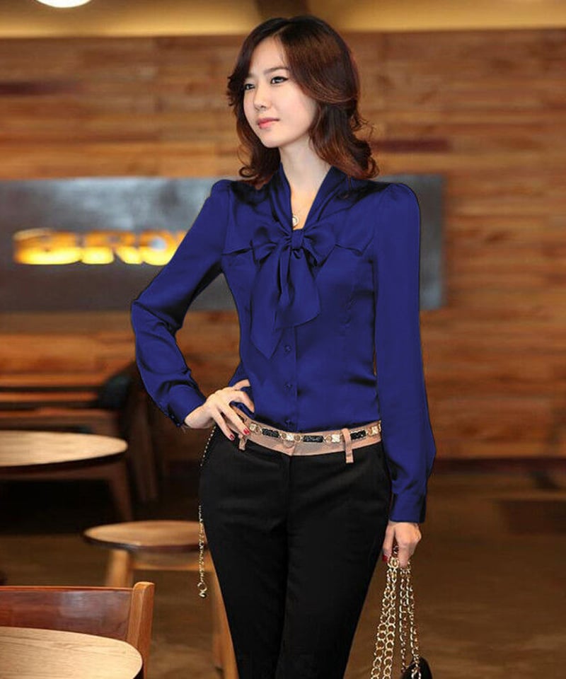 サテン ボウタイ 長袖 ブラウス XXL [BL58] | Roses on the Roof