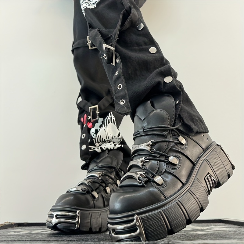 new punk rock lace outdoor shoes women featuring metal decor - Temu