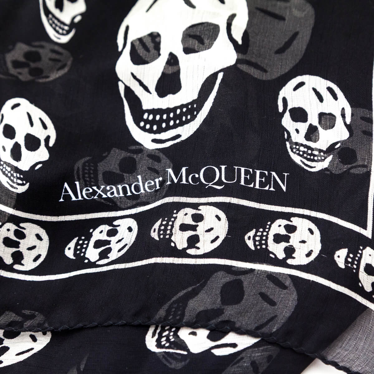 Alexander McQueen Black & White Silk Skull Scarf - Preloved Canada