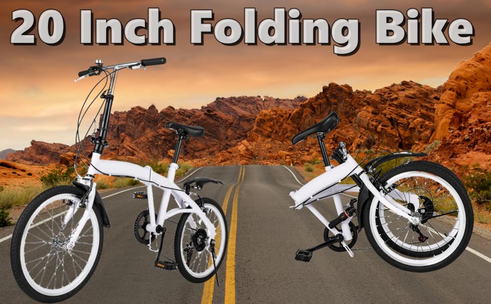 Chynalys 20 Inch Folding Mountain Bike - 6 Speed Adjustable Height