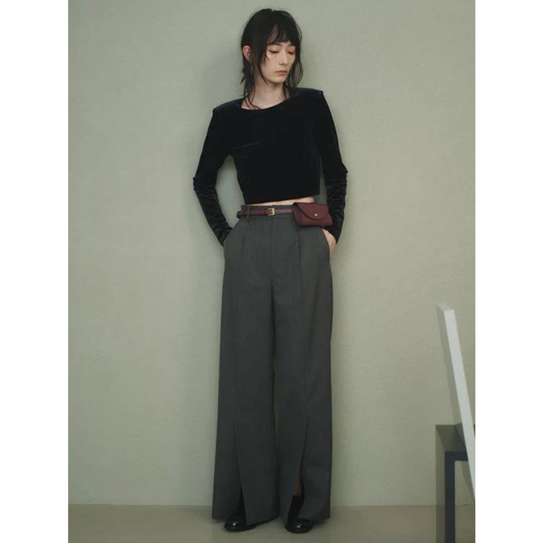 アニュアンス anuans ベロアクロップドカットトップス （PINK BEIGE