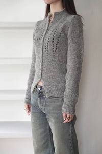 PALOMA WOOL | DOVE BUTTON CARDIGAN / GREY ダメージデザインボタン