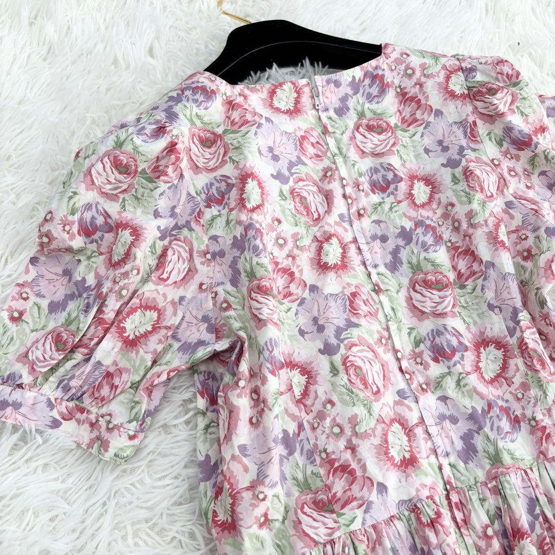 美品 ローラアシュレイ ロングワンピース プリーツ ギャザー 花柄