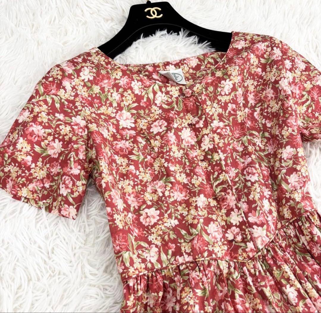美品 ローラアシュレイ ロングワンピース 花柄 ギャザー プリーツ