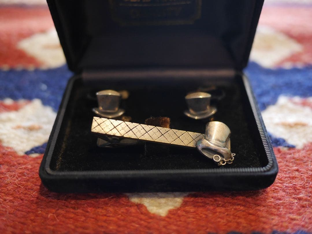 GLAD HAND シルバー ネクタイピン／カフスボタンセット　ハットタイプ Donato Vinci Italy】ネクタイピン＆カフスセット/シルバー×オニキス