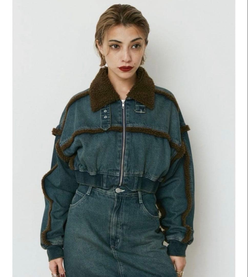 EVRIS デニムボア ブルゾン＆ミニスカート (セットアップ) 期間限定！SET FAIR】デニムボアブルゾン×デニムボアミニスカート[品番