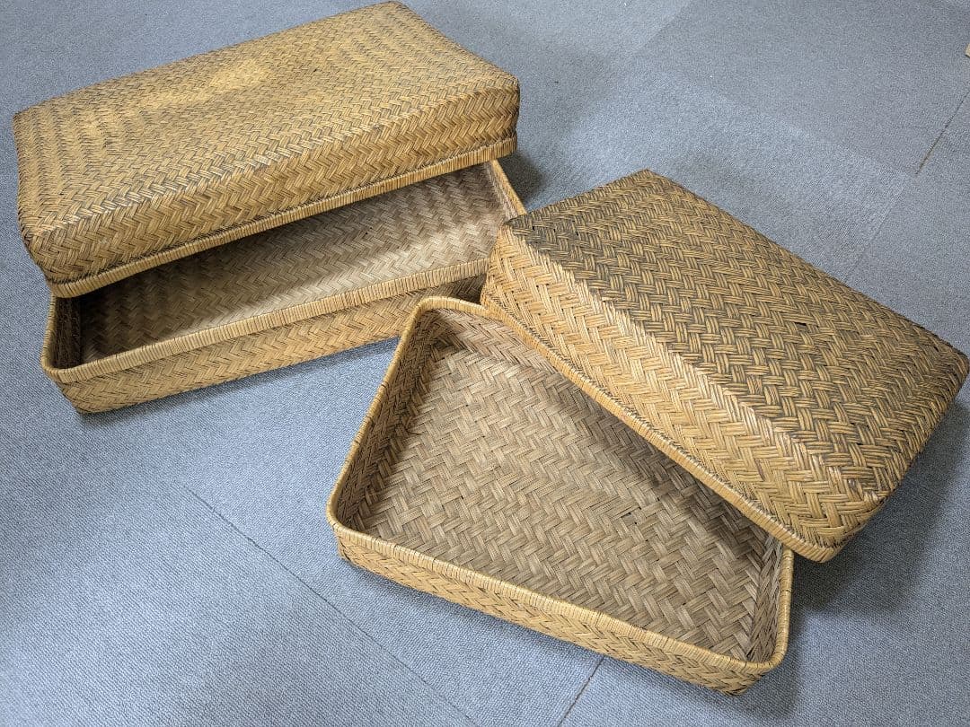 【昭和レトロ】 行李 2個セット 籠 古道具 アンティーク ヴィンテージ ①昭和レトロ 昭和レトロ 古道具 柳行李 収納かご/竹行李/籐かご