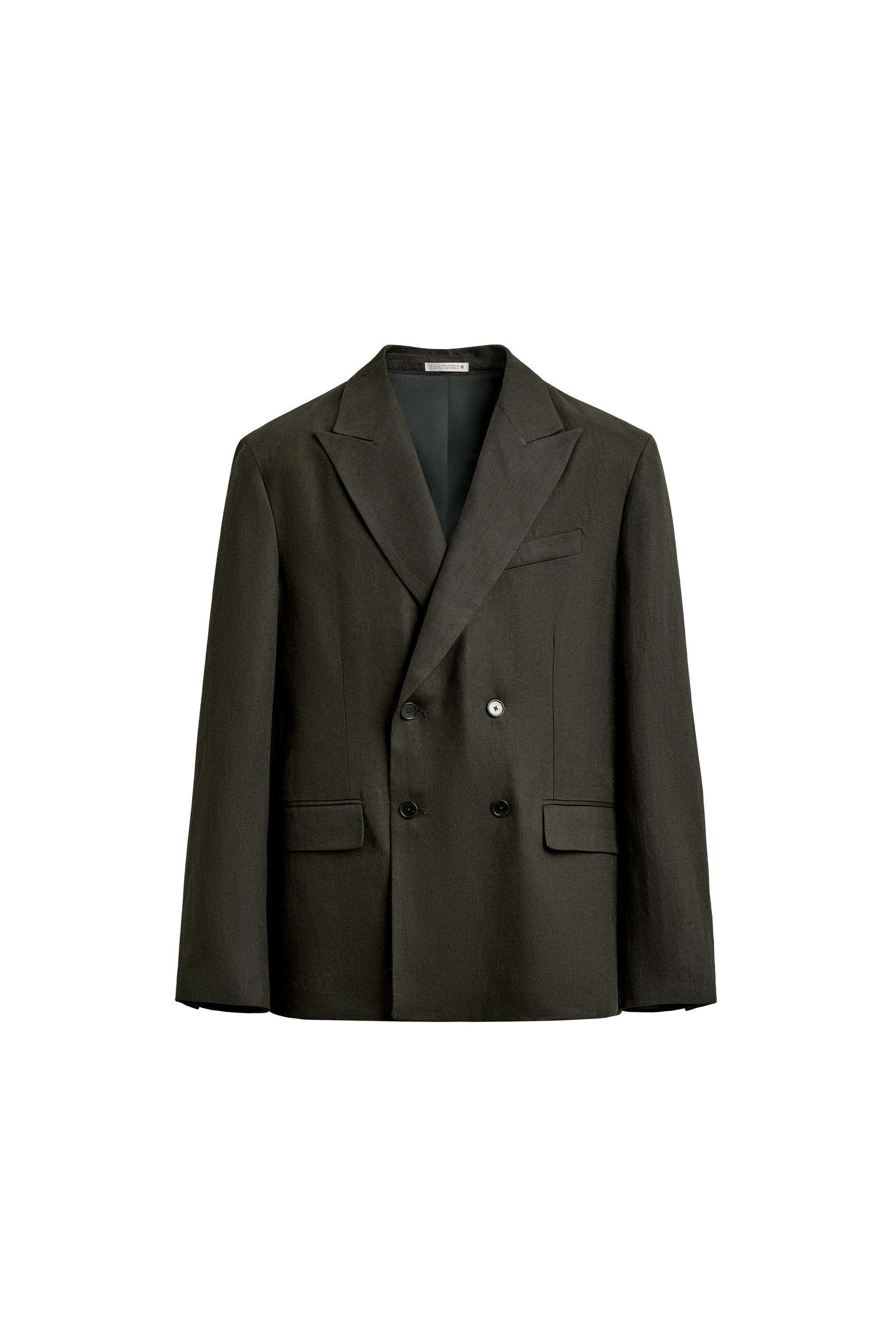 100％リネン製ダブルブレストスーツブレザー - カーキ | ZARA Japan / 日本